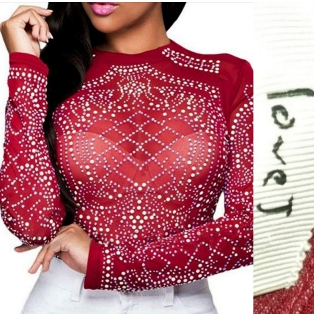 Wine studded mesh top